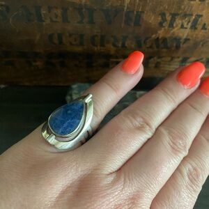 Unique sterling silver spinner blue and green jasper ring size 7